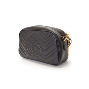 Gucci black GG shoulder leather bag quilted Marmont